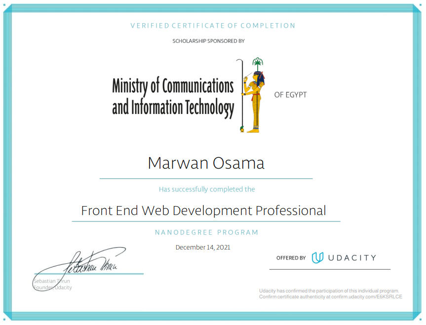 Proffesional front-end web development certificate